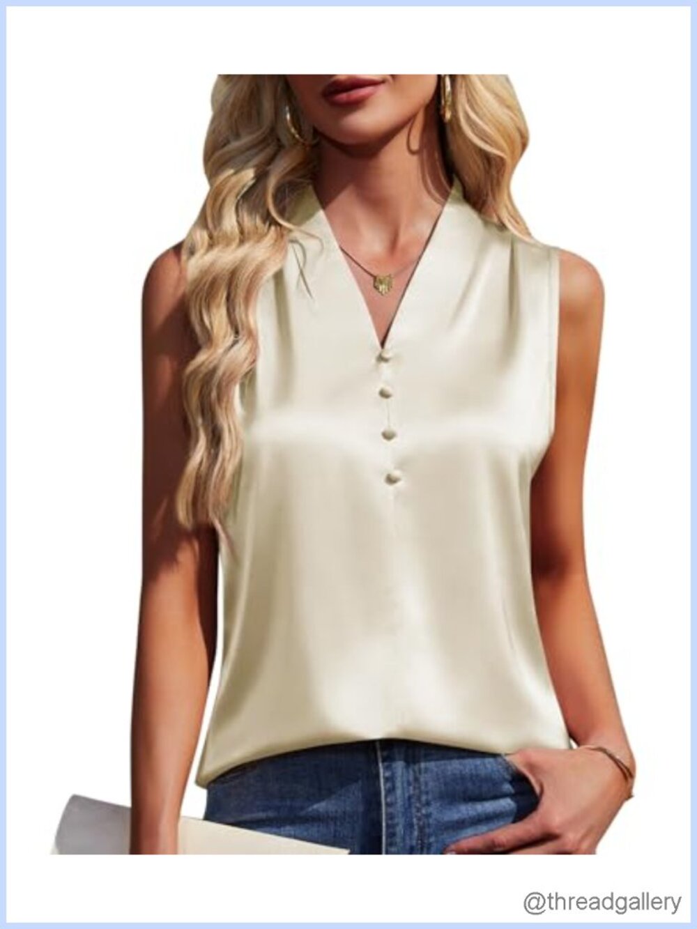 Womens Satin Silk Tank Top V Neck Sleeveless Button Front Business Casual Blouse